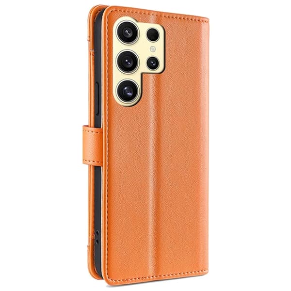 Galaxy S24 Ultra Konstläder Plånboksfodral Shockproof - Orange Orange