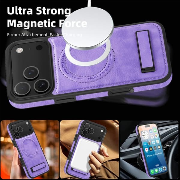 Mobilskal till iPhone 17 Pro MagSafe Kickstand Läder - Lila Lila
