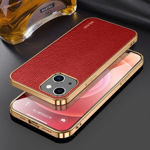 SULADA Mobilskal till iPhone 13 PU Läder Röd Scratch-Resistant Hybrid