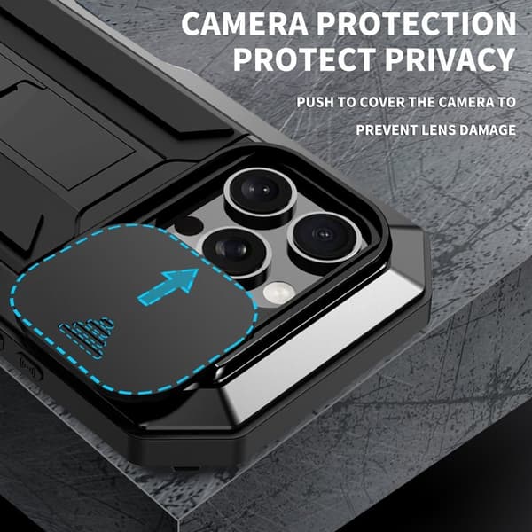 R-JUST Mobilskal till iPhone 16 Pro Kickstand Silicone+Metal+PC Svart