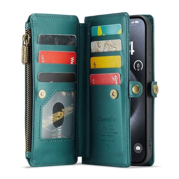 CASEME Plånboksfodral Konstläder för iPhone 16 Pro Max - Grön
