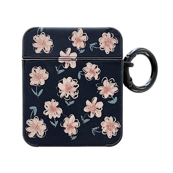 Airpods 1/2 Skal TPU Läder Floral - Svart/Rosa Svart