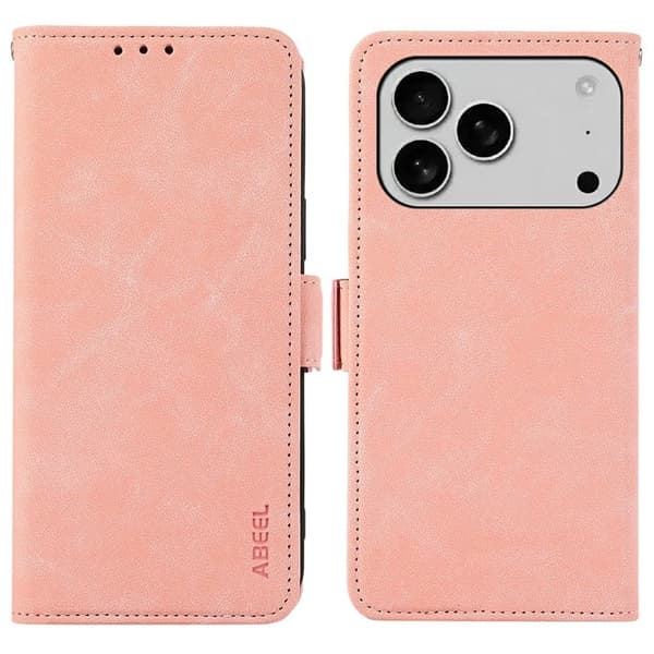 ABEEL Mobilskal till iPhone 17 Pro KonstLäder Folio Ställ Rosa