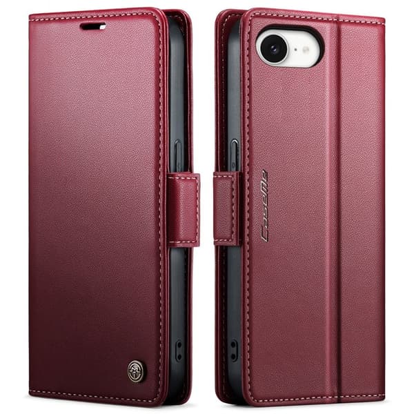 CASEME iPhone 16e Plånboksfodral Konstläder RFID-Skydd Röd
