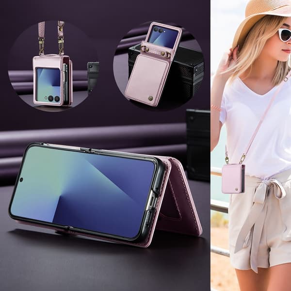 CASEME Galaxy Z Flip 7 Plånboksfodral RFID Blocking C22 - Rosa Rosa