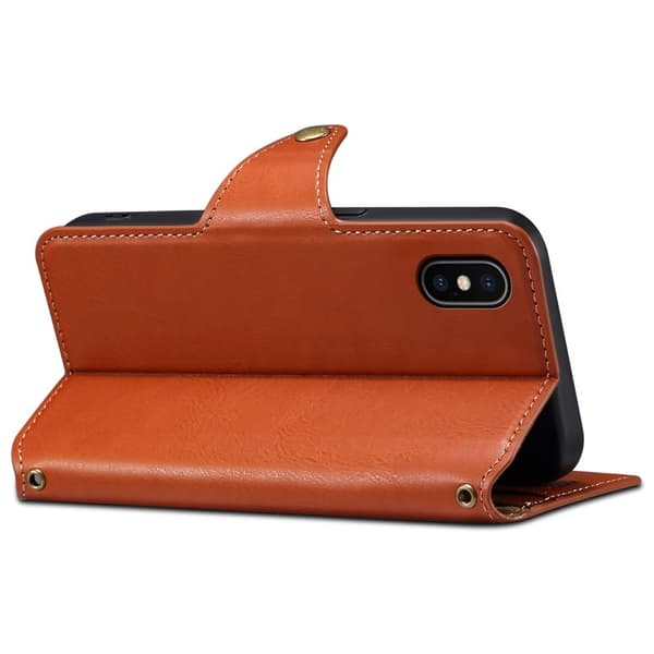 DENIOR iPhone X / XS Plånboksfodral Konstläder Kortfack - Brun