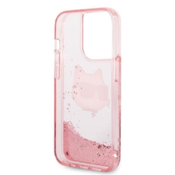 Karl Lagerfeld iPhone 14 Pro -kotelo Glitter Choupette Head - vaaleanpunainen
