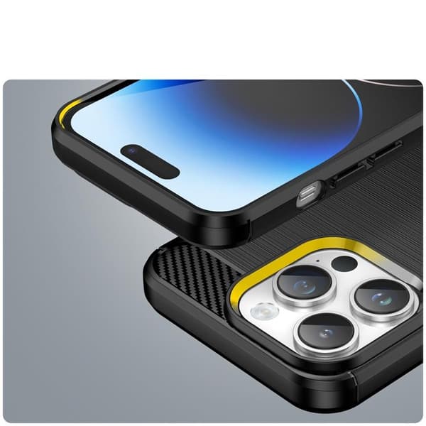 iPhone 14 Pro -kuori, hiilikuitu, joustava geeli - musta Black
