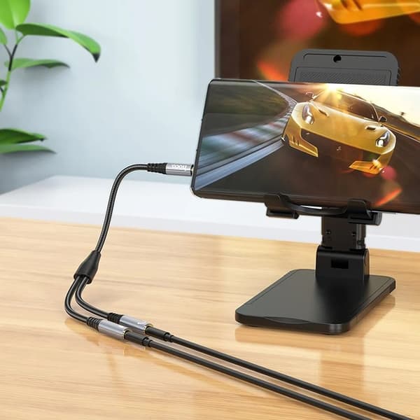 [2in1] Hoco AUX Jack (han) til 2x Jack (hun) Kabel 0,25 m - Metal Grå Grå