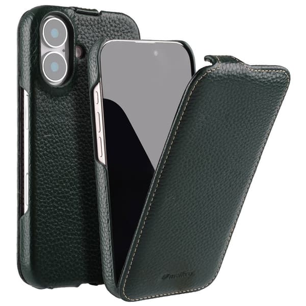 MELKCO Mobilskal till iPhone 16 Plus MagSafe Vertikal Flip Äkta Läder Grön