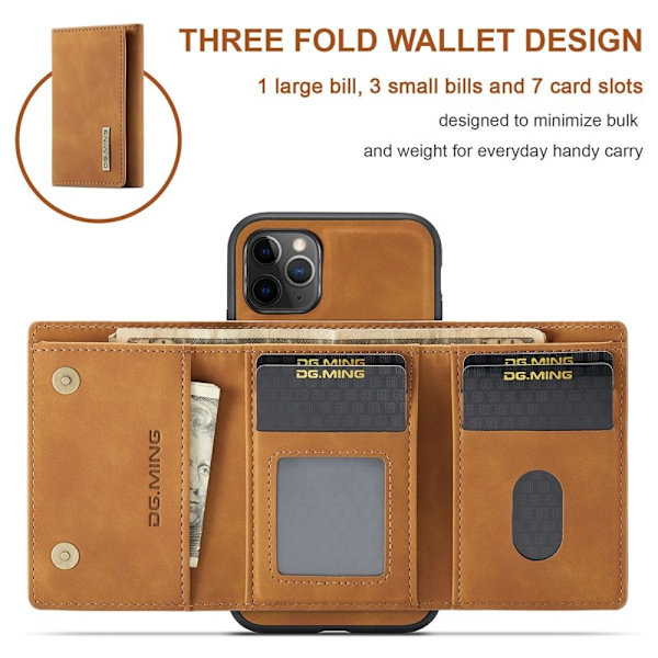 DG.MING 2-in-1 Plånboksfodral med Ställ för iPhone 11 Pro Max - Brun