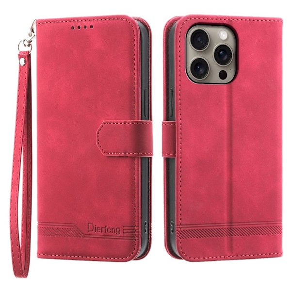 DIERFENG DF-03 iPhone 16 Pro Max Plånboksfodral Konstläder - Röd
