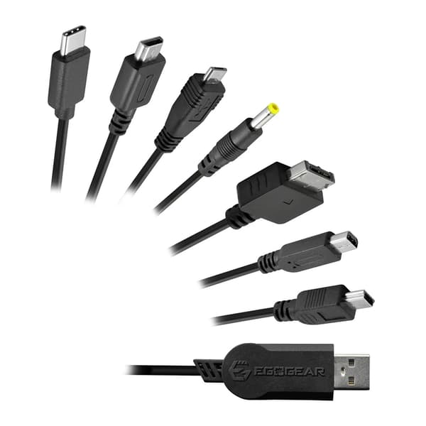 EGOGEAR 7-i-1-kabel SCH7 AC-adapter för Retrokonsoler Svart