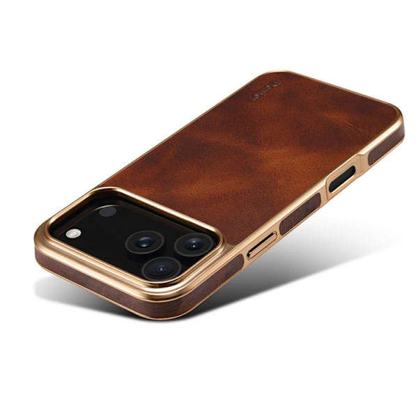 DENIOR Mobilskal till iPhone 17 Pro Äkta Läder Electroplating - Brun Brun