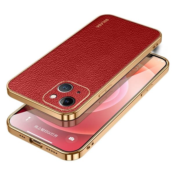 SULADA Mobilskal till iPhone 15 Litchi Textur PU Läder + PC + TPU Röd