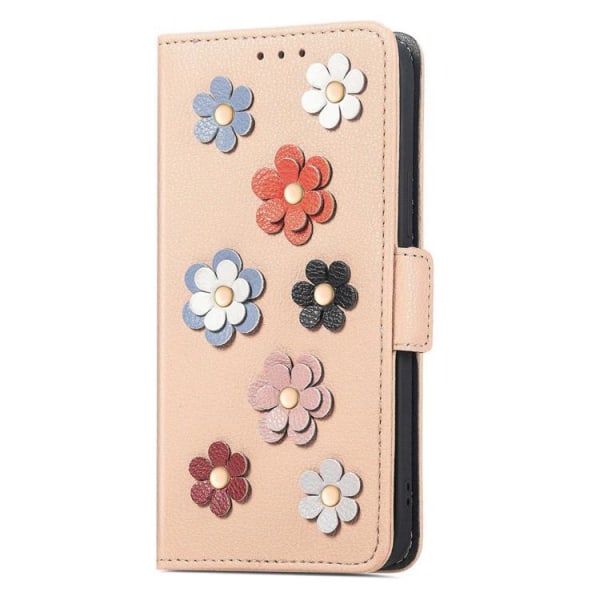 iPhone 14 Pung-etui Flower Decor Magnetic - Khaki