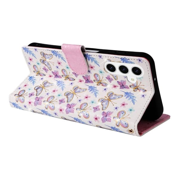Samsung Galaxy S26 Plus Plånboksfodral RFID Skydd Konstläder - Fjäril Blomma