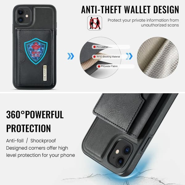 DG.MING M6 Series Mobilskal till iPhone 11 Magnetiskt Plånboksfodral Svart