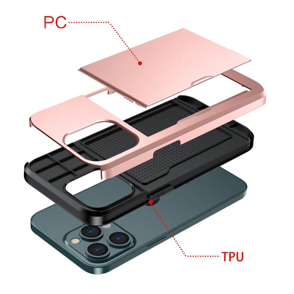 Hybrid Skal med Kortplats till iPhone 13 Pro Max - Roséguld