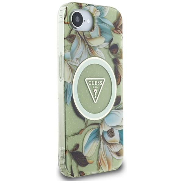 Guess Telefontaske til iPhone 16e Magsafe Glitter Flower - Grøn Grön