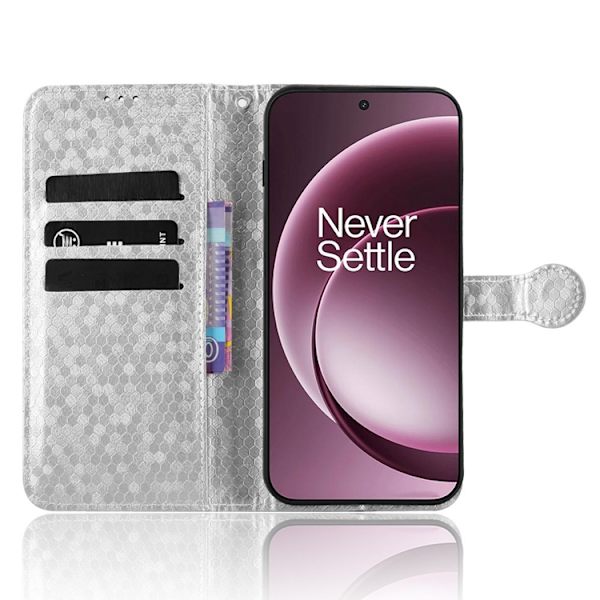 OnePlus 15 5G Konstläder Plånboksfodral Dot Pattern Imprint - Silver Svart