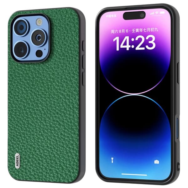 ABEEL Mobilskal till iPhone 16 Pro Max TPU + Äkta Läder - Grön