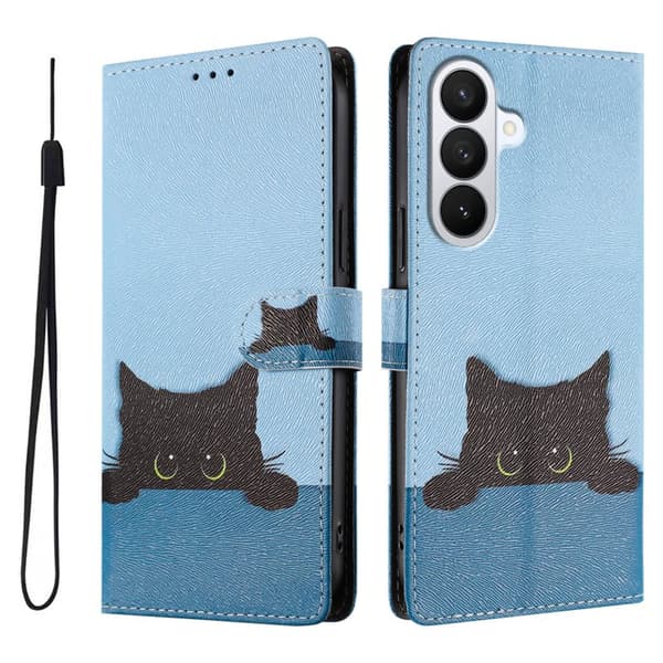 Plånboksfodral för Samsung Galaxy S26 Plus Konstläder med handledsrem Svart katt