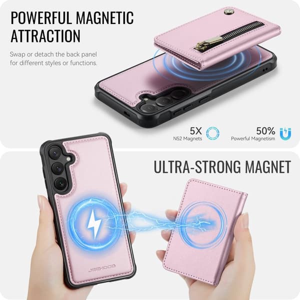 JEEHOOD Plånboksfodral för Samsung Galaxy S26 Plus Magnetiskt Konstläder - Rosa
