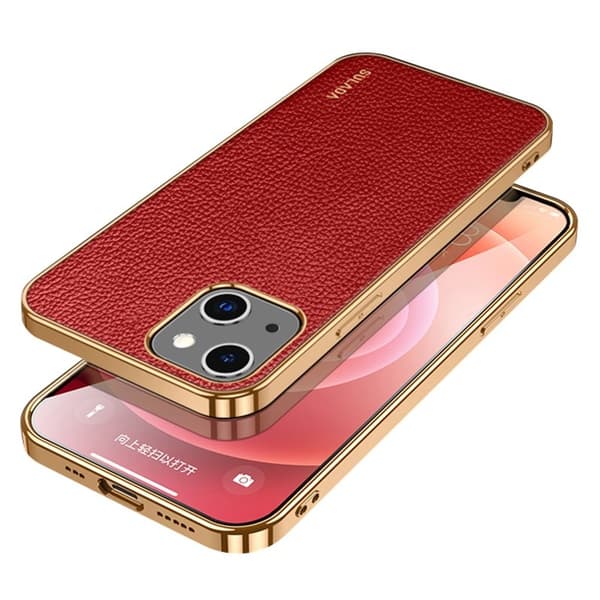 SULADA Mobilskal till iPhone 13 PU Läder Röd Scratch-Resistant Hybrid