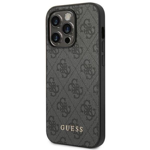 Guess iPhone 14 Pro -puhelinkuori 4G Metal Gold Logo - Harmaa