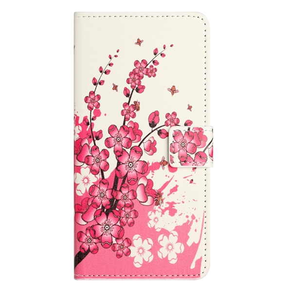 iPhone 17 Konstläder Plånboksfodral Pattern Print - Plum Blossom Rosa
