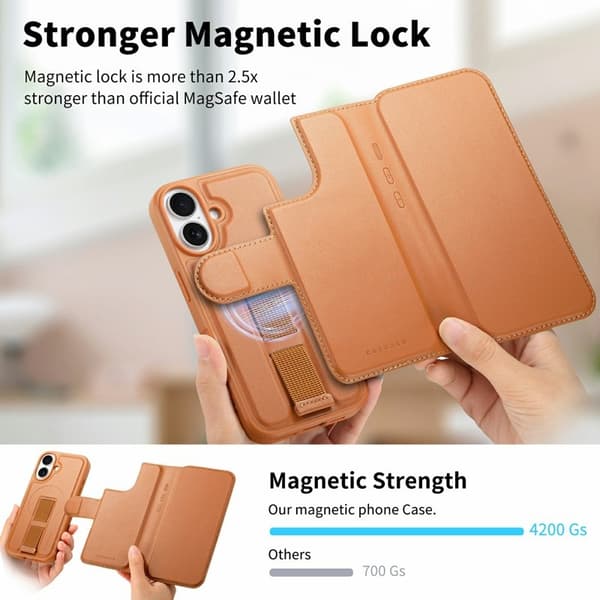CASENEO iPhone 16 Plånboksfodral Magnetiskt RFID-Skydd Konstläder - Brun