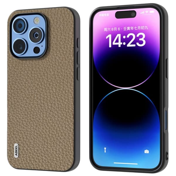 ABEEL Mobilskal till iPhone 16 Pro Max TPU + Äkta Läder Skydd - Grå
