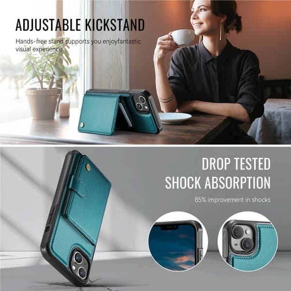 JEEHOOD J09 Mobilskal till iPhone 14 RFID Blocker Läder Grön