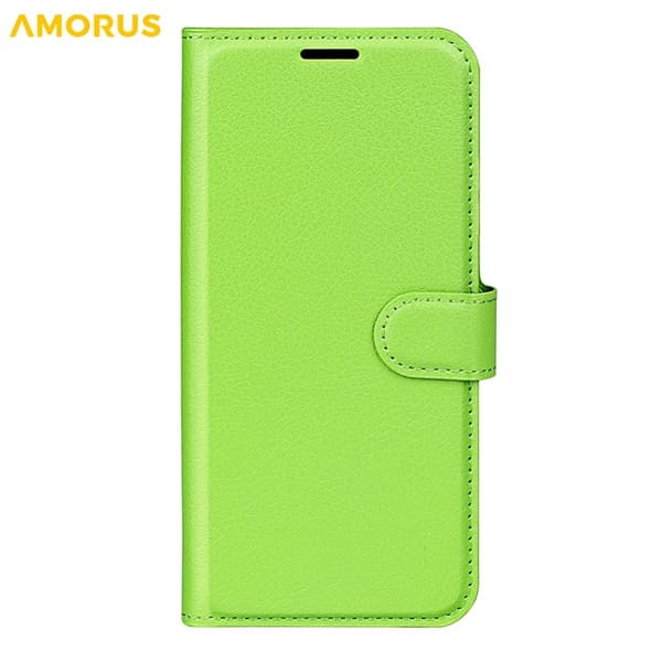 AMORUS iPhone 17 Pro Konstläder Plånboksfodral Flipstativ Litchi - Grön Grön