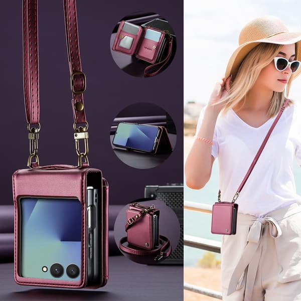 CASEME Galaxy Z Flip 7 Plånboksfodral RFID Blocking C22 - Röd Röd