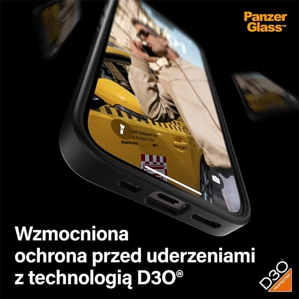 PanzerGlass telefontaske til iPhone 15 D3O 2xMilitær kvalitet - sort