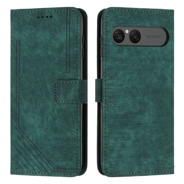 Sony Xperia 10 VII Konstläder Plånboksfodral Imprinted Lines - Grön Grön