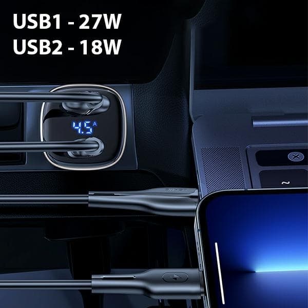 USAMS Billaddare C29 45W 2xUSB-A Fast Charge (US-CC154) – Ljusguld