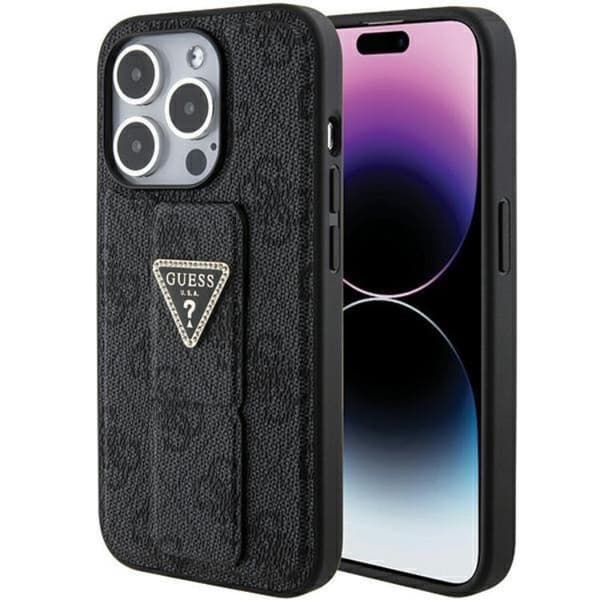 Guess Mobilskal till iPhone 15 Pro Max Grip Stand Triangle Strass Black