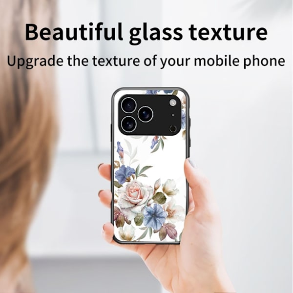 Mobilskal till iPhone 17 Pro Max Floral Pattern TPU + Härdat Glas - Vit Vit