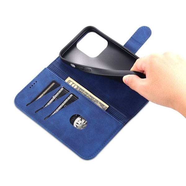 AZNS iPhone 15 Pro Max Plånboksfodral Stand Konstläder - Blå