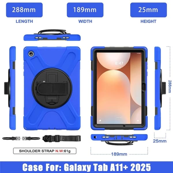 Mobilskal till Galaxy Tab A11 Plus Kickstand Silikon Axelrem - Blå Blå