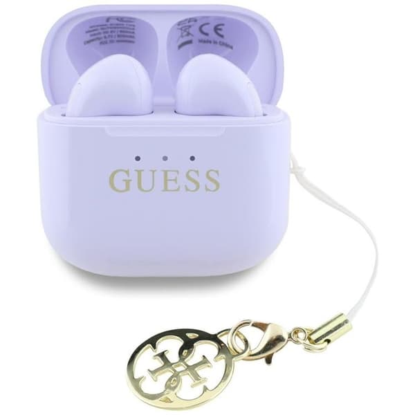Guess TWS In-Ear Hörlurar Glossy Effect Printed Logo & Charm - Lavendel Lila