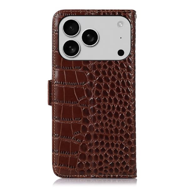 iPhone 17 Pro Plånboksfodral Äkta Läder Crocodile - Brun Brun