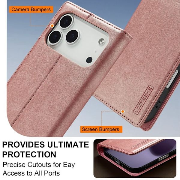 LC.IMEEKE iPhone 17 Pro Plånboksfodral Konstläder- Roséguld
