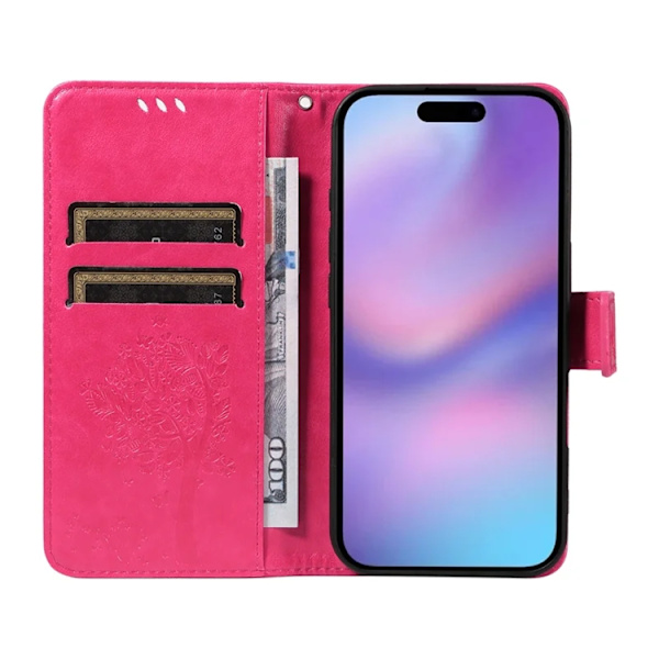iPhone 17 Konstläder Plånboksfodral Tree Pattern - Rosa Rosa
