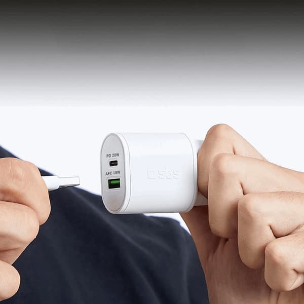 SBS Snabbladdare 20W USB-A USB-C med PD - Vit Vit