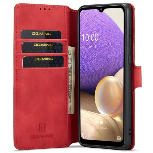 DG.MING Samsung Galaxy A33 5G Konstläder Plånboksfodral Retro Röd