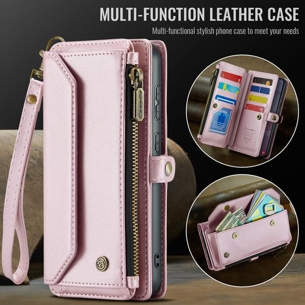 CASEME Plånboksfodral Konstläder för Samsung Galaxy S25 FE - Rosa